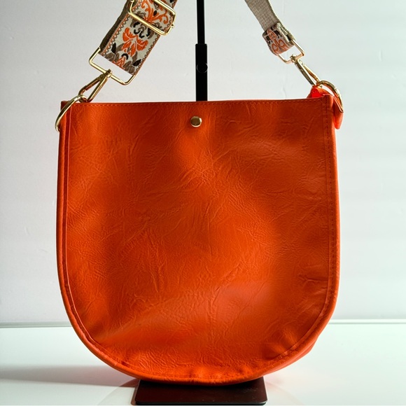 Ah • Adorned Orange Vegan Leather Shoulder Bag Boho Chic Crossbody Handbag - Picture 1 of 12